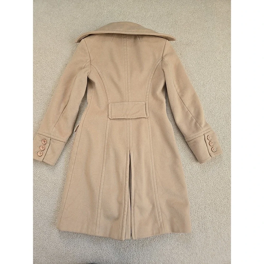 Mango MNG Beige Wool Blend Long Sleeve Double Breasted Trench Coat‎ Jacket S